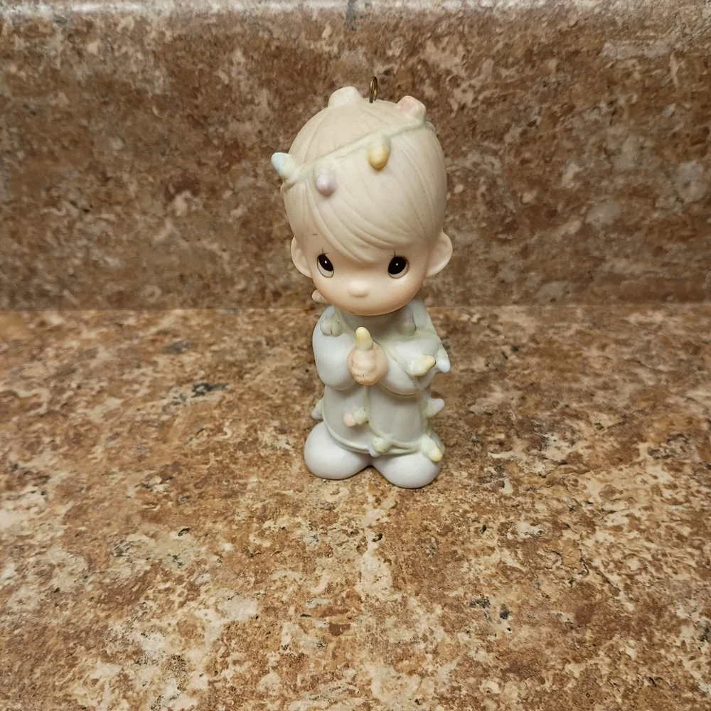 Precious Moments 1985 May Christmas Be Delightful Ornament Boy Lights Figure EUC